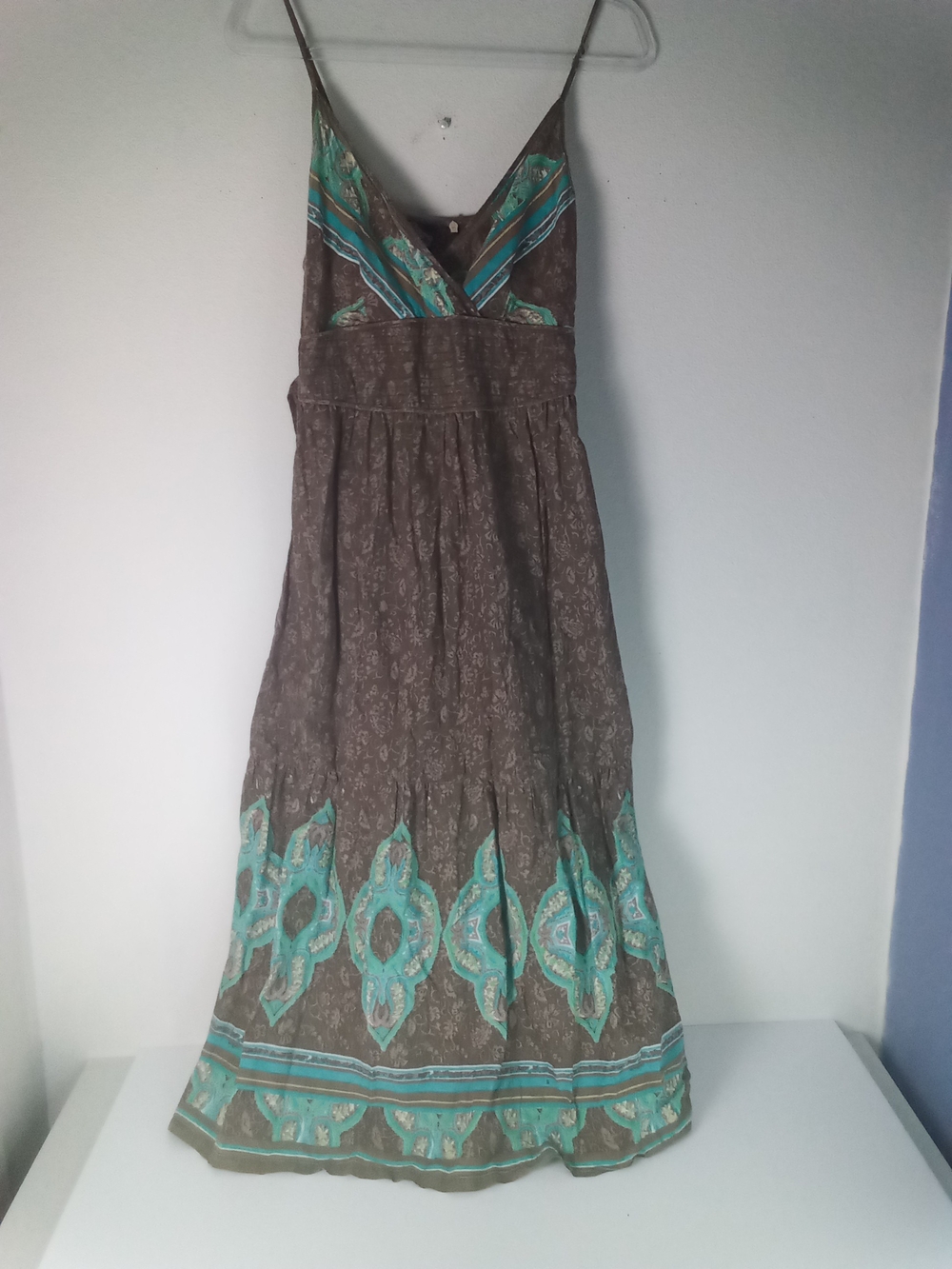 Angie Bohemian Western Brown  Maxi Dress Turquoise Accent